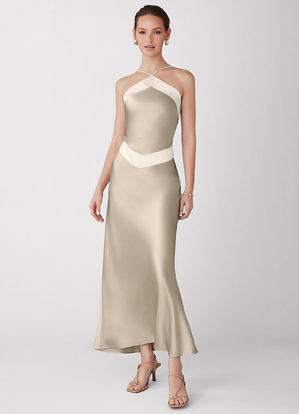 Zelia Champagne Luminous Satin Maxi Dress image1