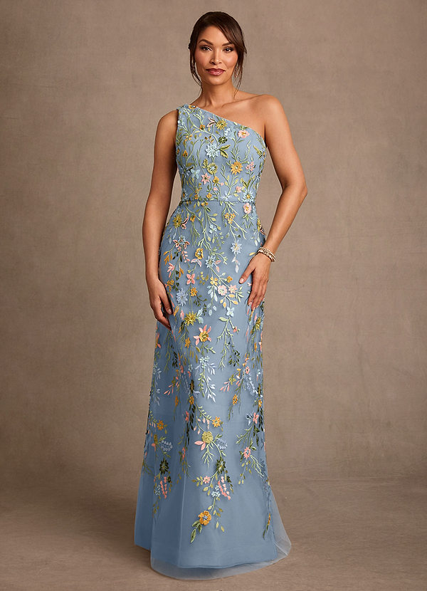 Azazie Bertie Mother of the Brides Dresses Dusty Blue A-Line Lace Dress image1