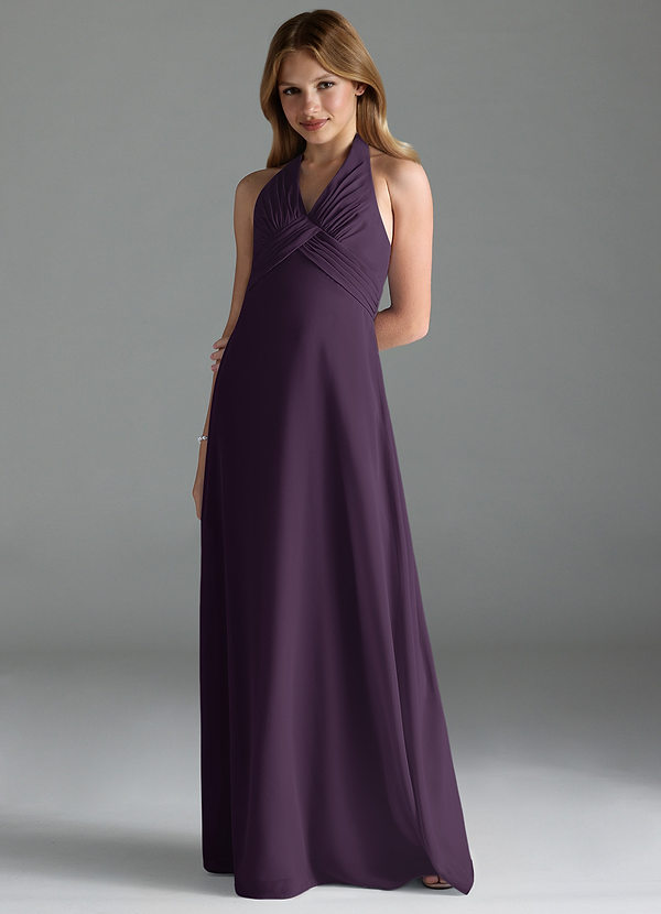 Azazie Tessie Junior Plum A-Line Pleated Chiffon Dress image1