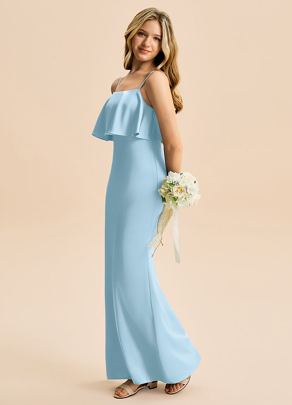 Azazie Galene Junior Havfrue Stræk satin Gulv-længde Junior brudepige Kjole image1