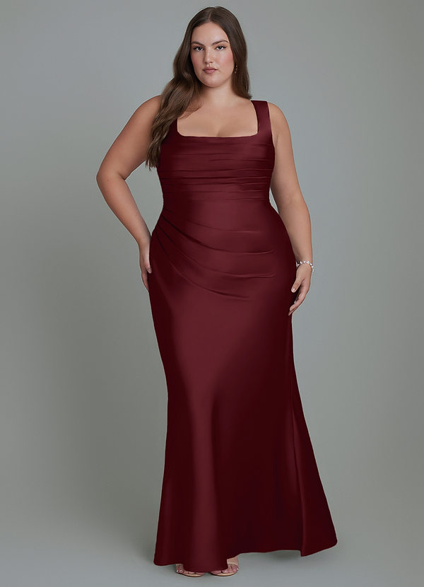 Azazie Agustina Bridesmaid Dresses Cabernet Mermaid Corset Stretch Satin Dress image1