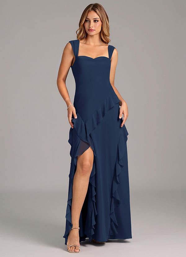 Azazie Sloane Bridesmaid Dresses Dark Navy A-Line Sweetheart Neckline Chiffon Dress image1