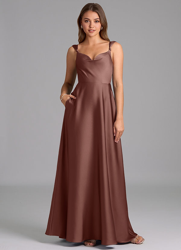 Azazie Beatrice 신부 들러리 드레스 A라인 스윗하트 네크라인 스트레치 새틴 바닥 길이 드레스 image1