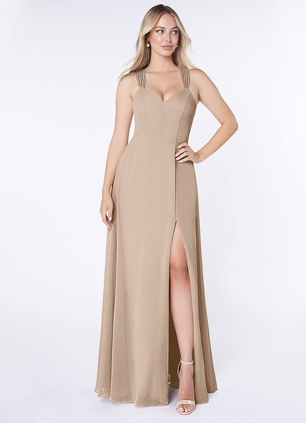 Azazie Jane Bridesmaid Dresses Taupe A-Line V-Neck Pleated Chiffon Dress image1