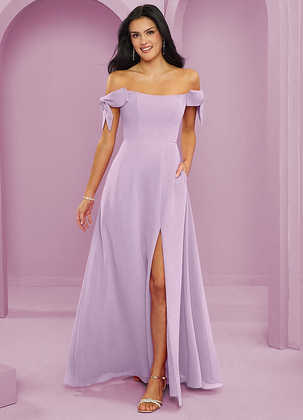 Barbie ♥ Azazie Bridesmaid Dresses Frosted Lilac A-Line Off the Shoulder Chiffon Convertible Dress image1