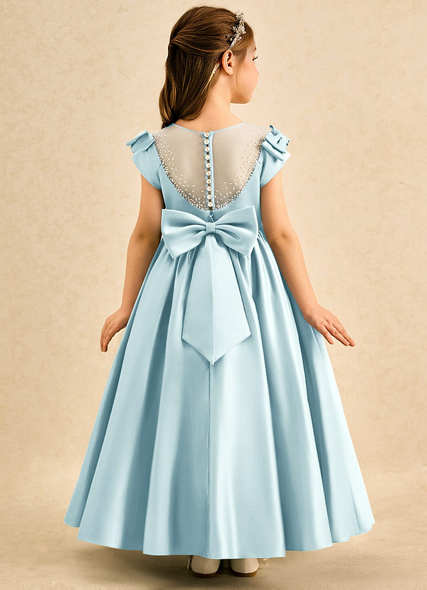 Azazie Toffee Abiti da Damigella Bambina Abito Stile Principessa in Raso Opaco Fiocco Sea Glass image1