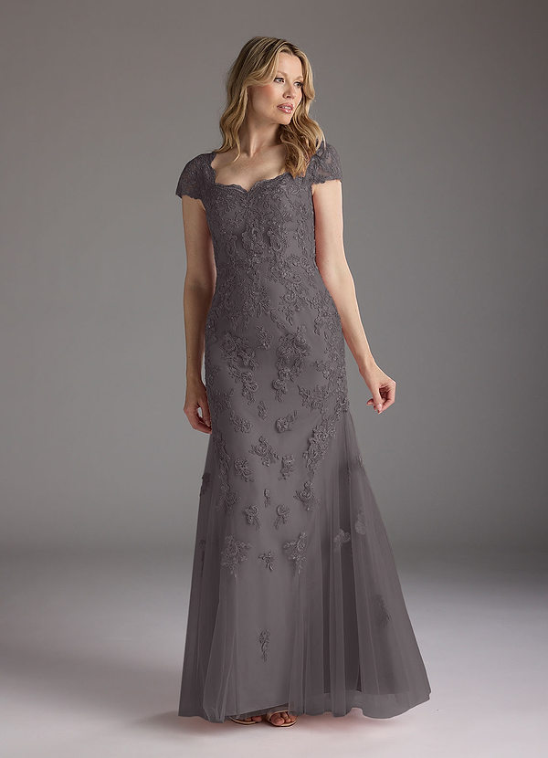 Azazie Marbella Mother of the Brides Dresses Steel Grey Mermaid Queen Anne Sequins Lace Dress image1