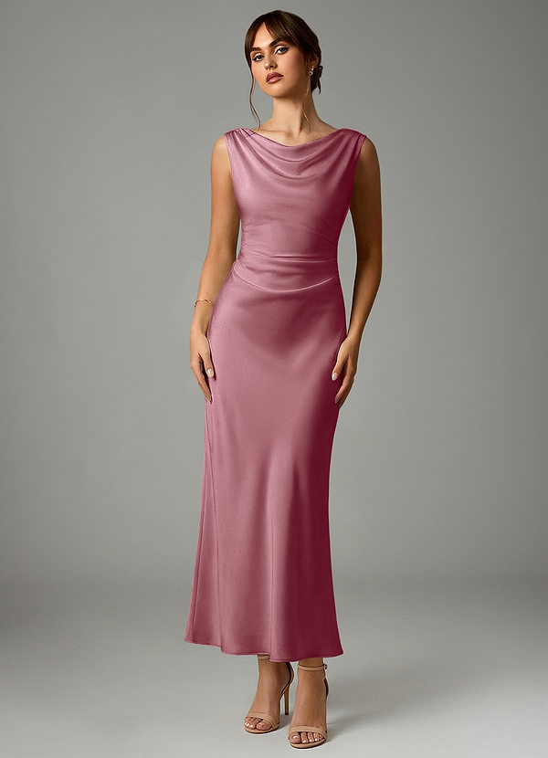 Azazie Kieryn Bridesmaid Dresses Vintage Mauve Mermaid Pleated Stretch Satin Dress image1