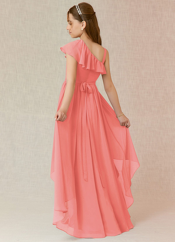 Azazie Mango Junior Coral A-Line Ruched Chiffon Dress image1