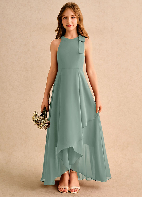 Azazie Boop Girls Formal Abiti da Damigella Bambina Abito A-Line in Chiffon Fiocco Salvia Argentata image1