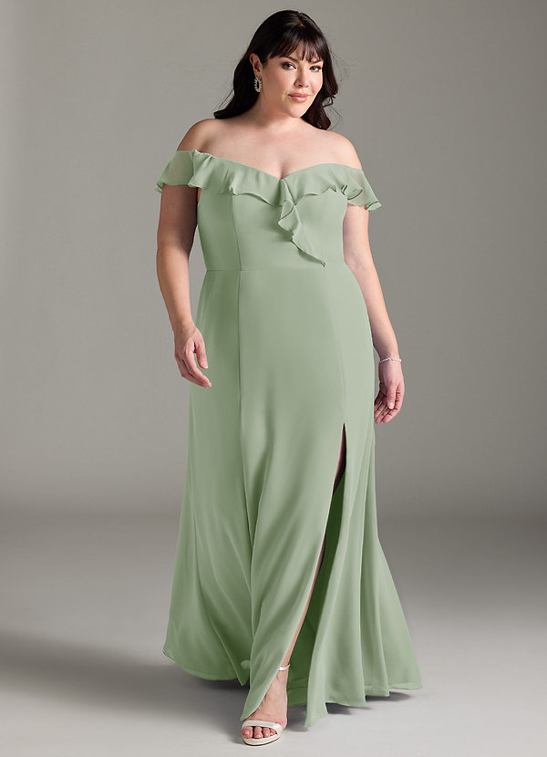 Azazie Sophie Bridesmaid Dresses Dusty Sage A-Line Off the Shoulder Chiffon Convertible Dress image1