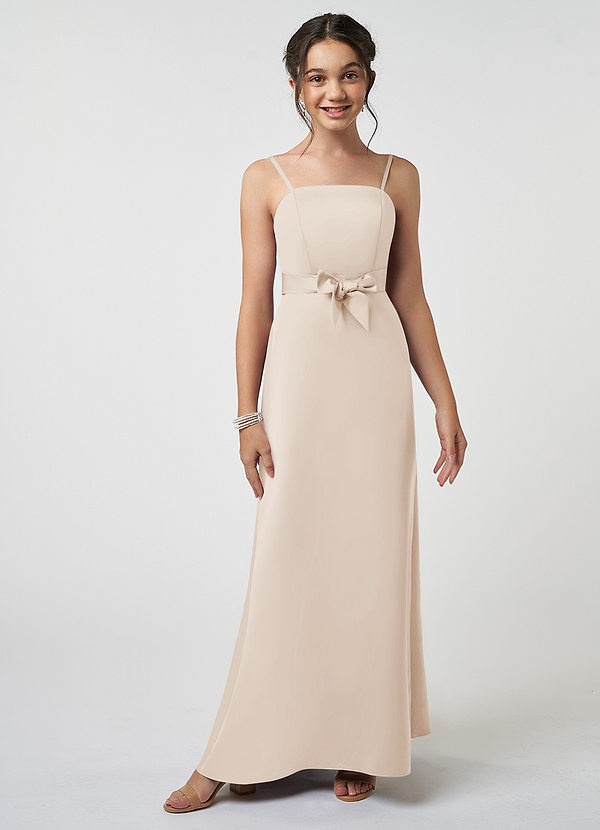 Azazie Anina Junior Robe Trapèze en Satin extensible Arc Albâtre Blanc image1