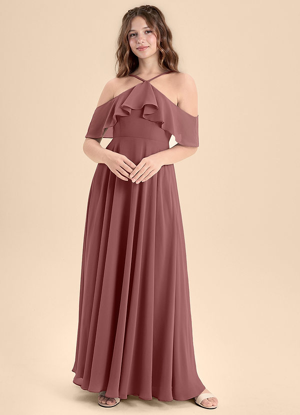 Azazie Tessabelle Junior Vestido de Rosa Del Desierto de Gasa de Corte En A con Vestidos sin tirantes image1