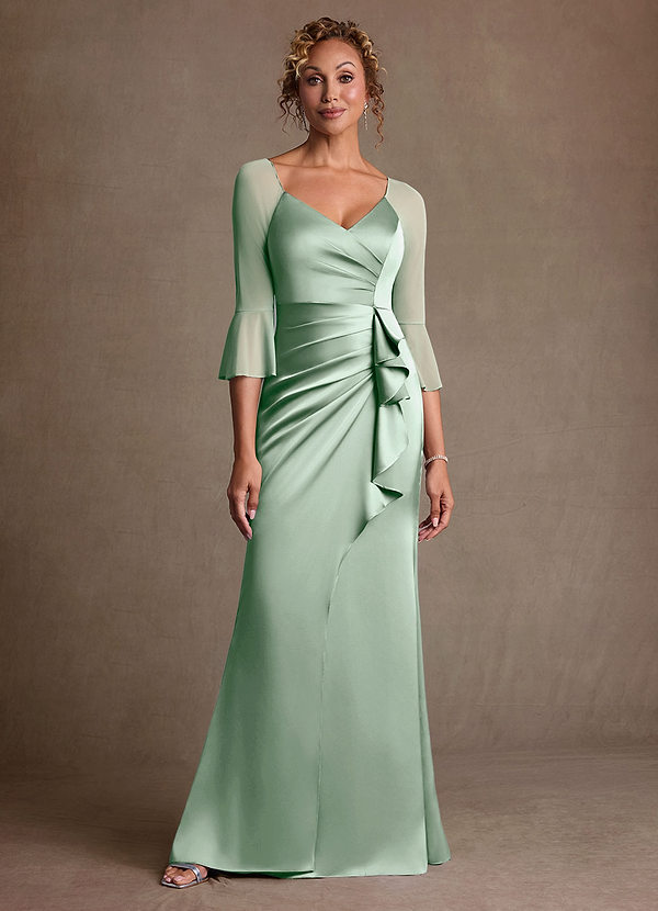 Azazie Nampa Vestidos de Madre de la Novia Vestido de Agave de Malla de Corte Recto con Plisado image1