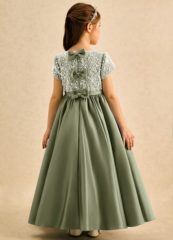 Azazie Cashew Abiti da Ragazza di Fiori Abito Principessa in Raso Opaco Con Maniche Pistacchio image1