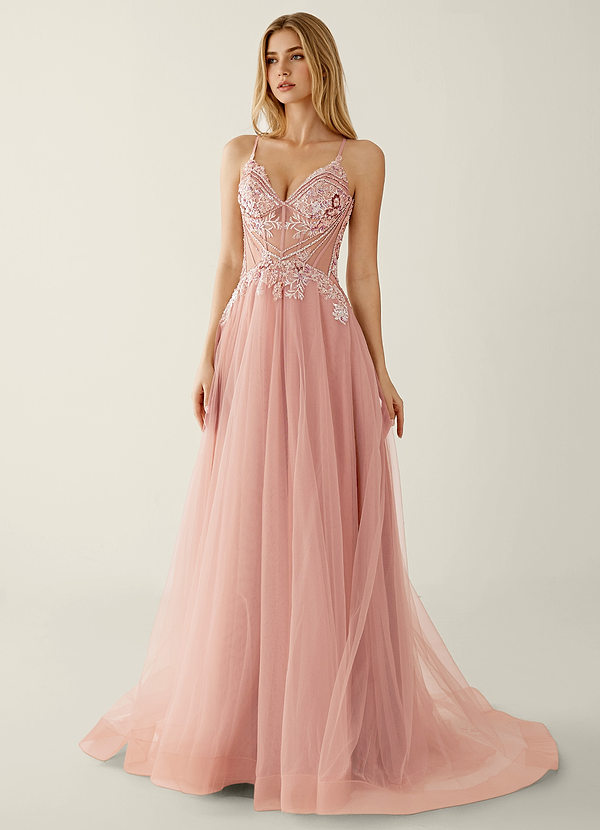 Celestyn Rose Robe de bal en tulle brodée de strass et de sequins image1