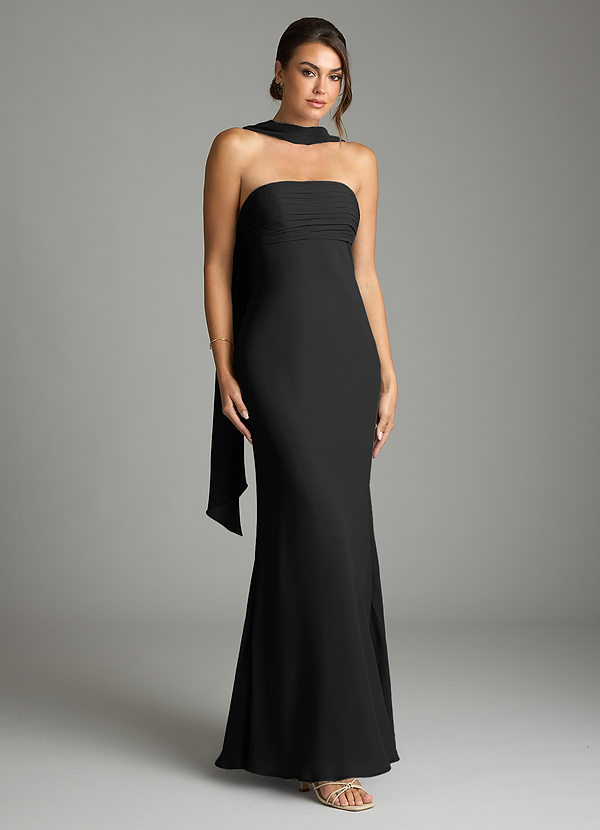 Azazie Saylor Brudtärneklänningar Klä av Sjöjungfru i Chiffong Axelbandslös Svart image1