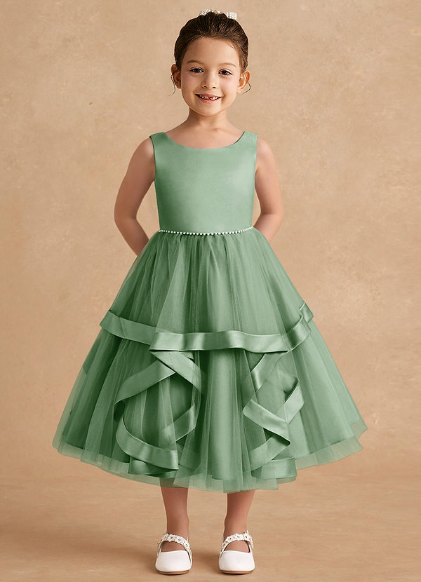 Azazie Posy Blumenkinder Kleider A-Linie Mit Perlen Tüll Kleid Matcha image1