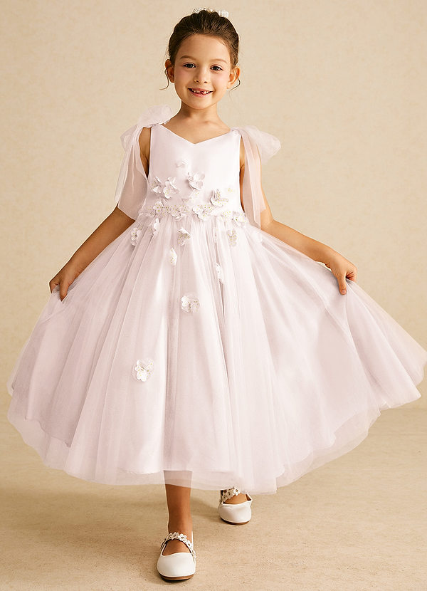 Azazie Minia Flower Girl Dresses Rose Petal A-Line Bow Matte Satin Dress image1