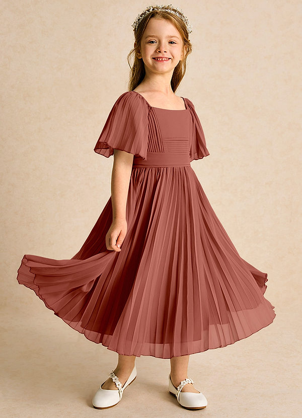 Azazie Gisele Abiti da Ragazza di Fiori Abito A-Line in Chiffon Plissettato Auburn image1