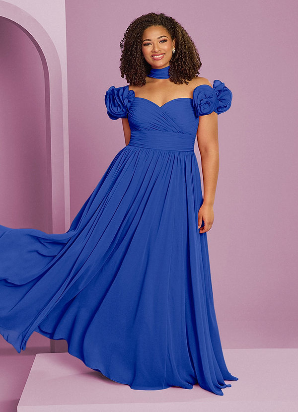 Barbie ♥ Azazie Bridesmaid Dresses Royal Blue A-Line Off the Shoulder Chiffon Convertible Dress image1