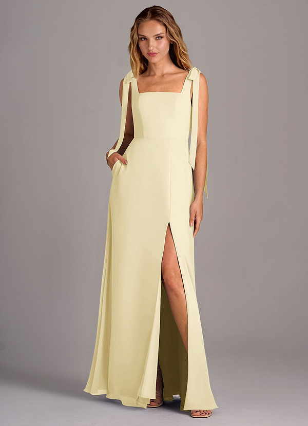 Azazie Debra Bridesmaid Dresses Lemon Sorbet A-Line with Pockets Chiffon Convertible Dress image1