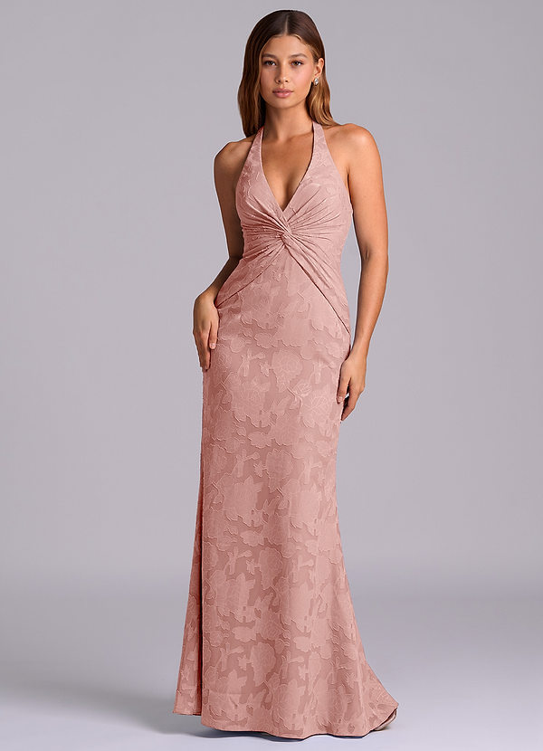 Azazie Valerie Morsiusneitojen mekot Mrenneito Pliseerattu Floral Burnout Lattian pituus Pukeutua image1