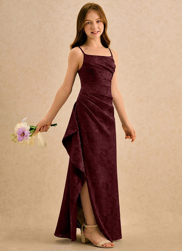 Azazie Cannoli Girls Formal Sukienki dla dziewczynek sypiących kwiaty Linia A Pofałdowany Kwiatowe wypalenie Długość podłogi Sukienka image1