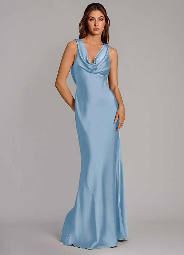 Azazie Cheryl Vestidos Dama de Honor Vestido de Azul Pálido de Satén Elástico de Corte Sirena image1