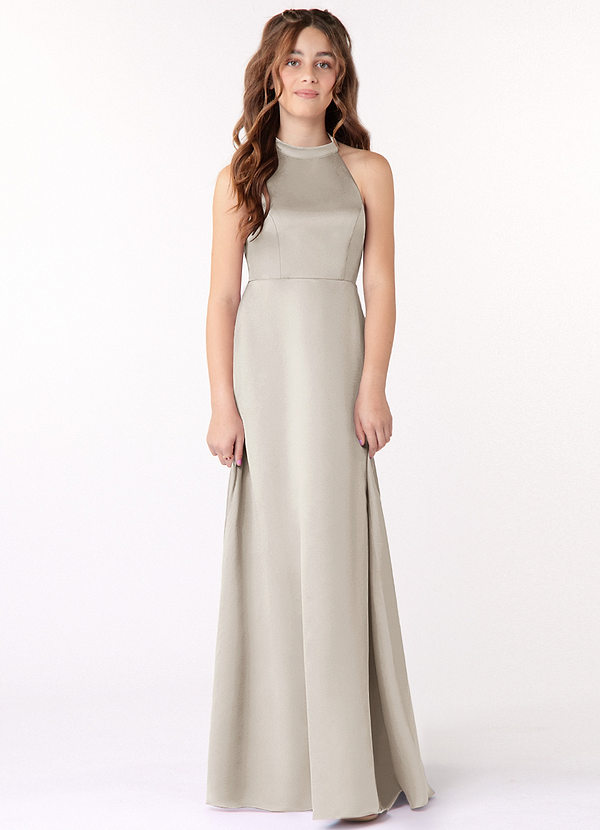 Azazie Laurel Junior Frost A-Line Matte Satin Dress image1