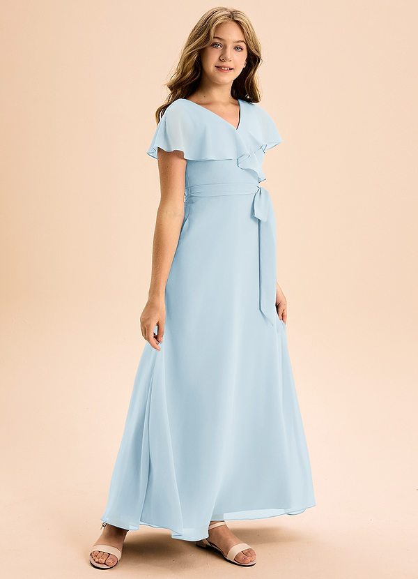 Azazie Lainey Junior Vestido de Azul Cielo de Gasa de Corte En A con Con bolsillos image1