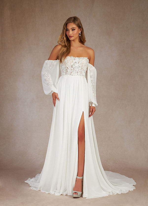 Azazie Emely Wedding Dresses A-Line Sequins Chiffon Chapel Train Dress image1