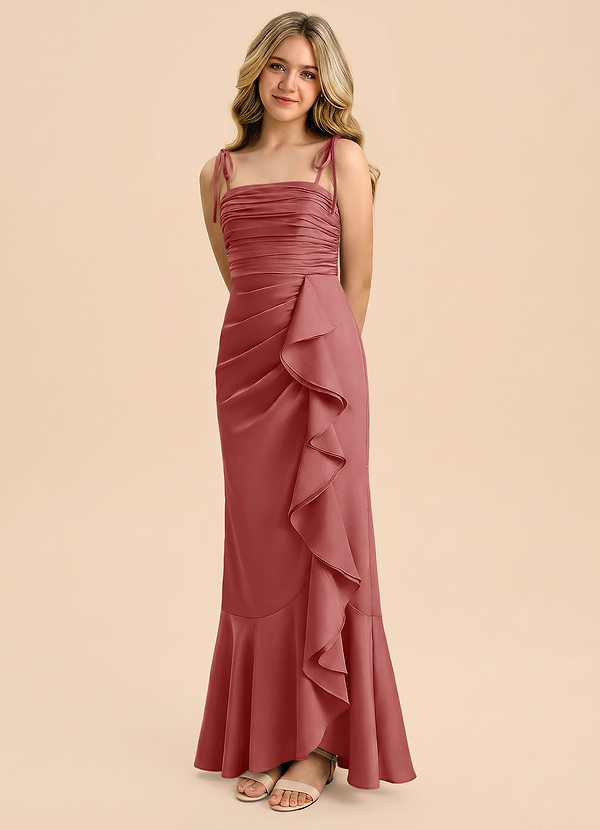 Azazie Ryan Junior Etui Schleifen Stretch-Satin Kleid Antike Rose image1