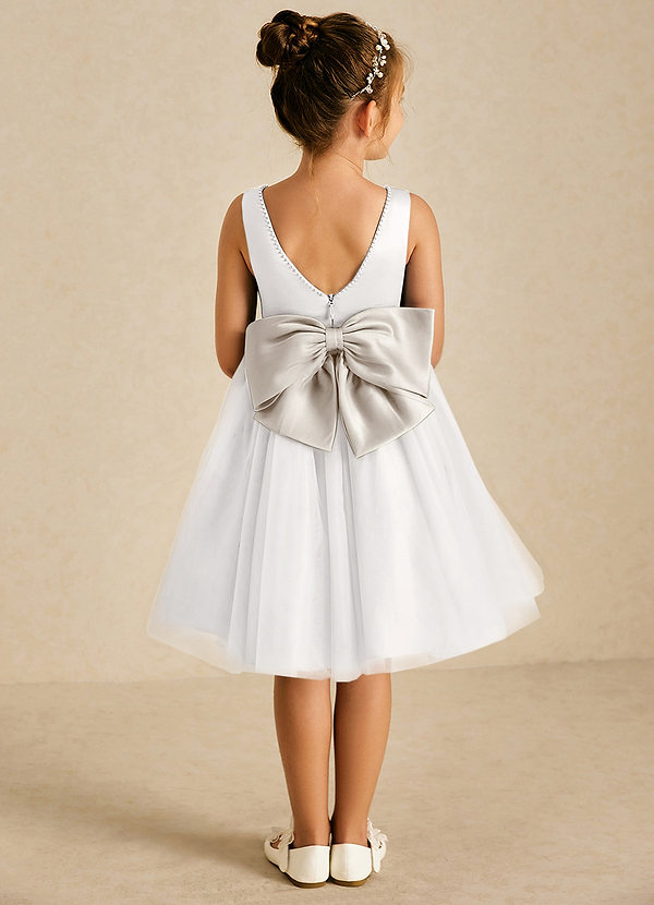 Azazie Seline Flower Girl Dresses Ivory Frost A-Line Bow Tulle Dress image1