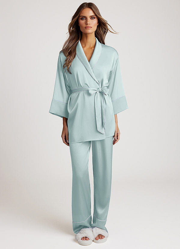 front Mist Satin Trim Pajama Set