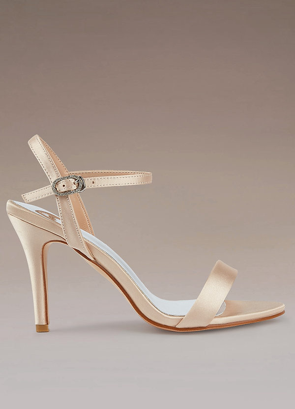 front Champagne Satin Ankle Strap High Heels
