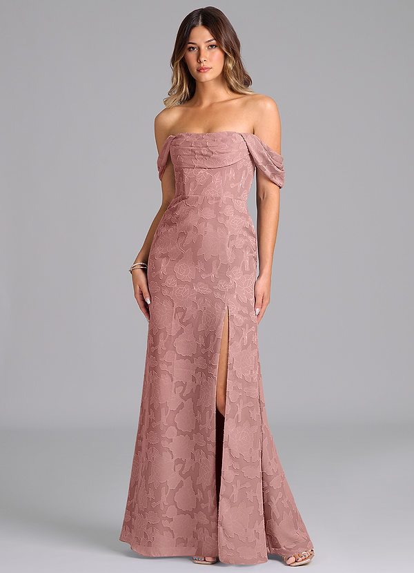 Azazie Saige Vestidos Dama de Honor Vestido de Rosa Polvorienta de Devorado Floral de Corte en A Convertible con Vestidos sin tirantes image1