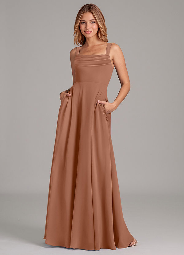 Azazie Shaude Bridesmaid Dresses Bronzer A-Line Pleated Chiffon Dress image1