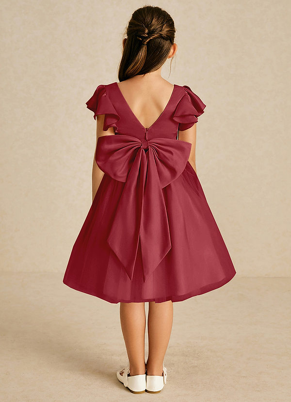 Azazie Kaeya Flower Girl Dresses Pomegranate A-Line Bow Tulle Dress image1
