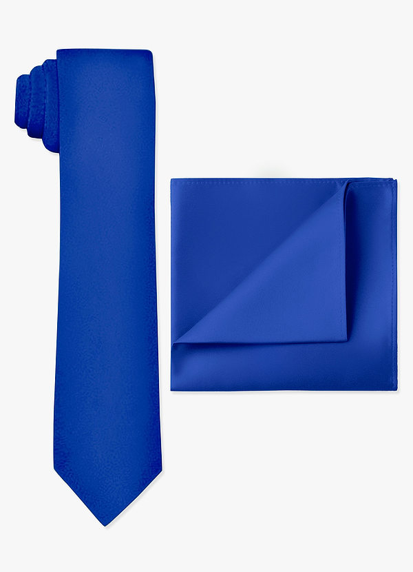 front Conjunto de corbata fina y pañuelo de bolsillo de satén mate