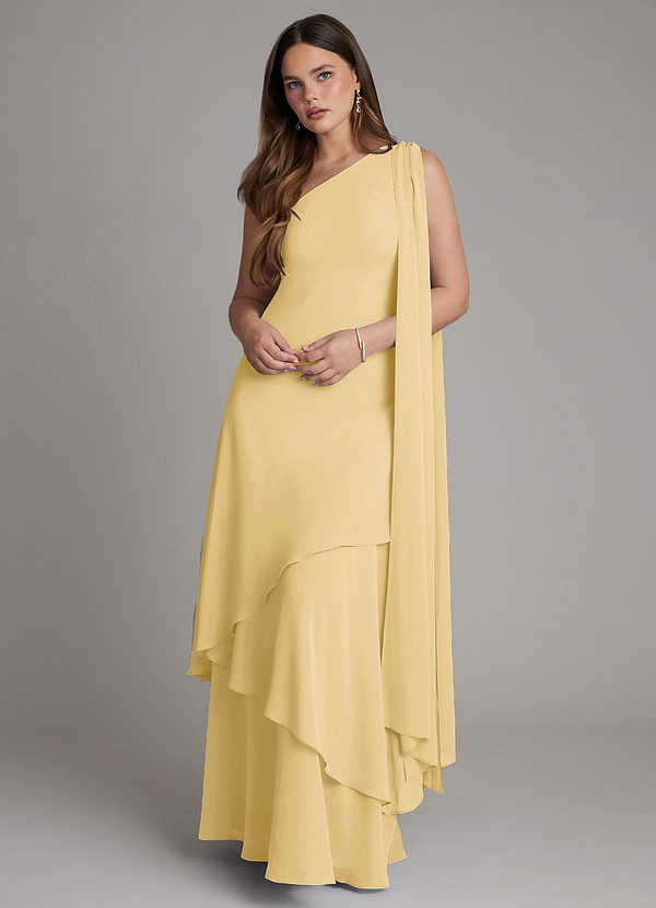 Azazie Monique Vestidos de Dama de Honor Vestido Manteiga de Chiffon de Linha A com Ombro Único image1