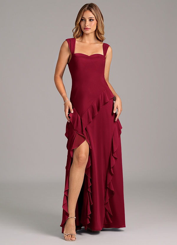 Azazie Sloane Bridesmaid Dresses Burgundy A-Line Sweetheart Neckline Chiffon Dress image1
