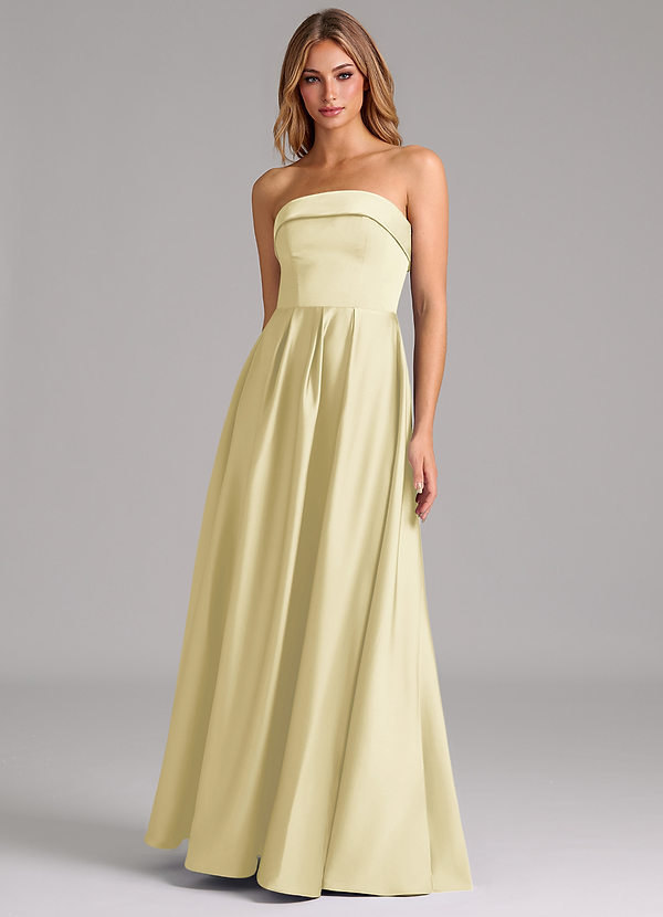 Azazie Lucienne Bridesmaid Dresses Lemon Sorbet A-Line Strapless Stretch Satin Convertible Dress image1