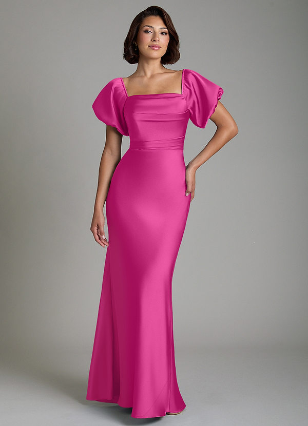 Azazie Lea Bridesmaid Dresses Fuchsia Mermaid Off the Shoulder Stretch Satin Convertible Dress image1