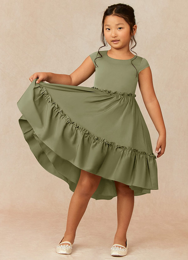 Azazie Lee Flower Girl Dresses Pistachio A-Line Bow Stretch Satin Dress image1