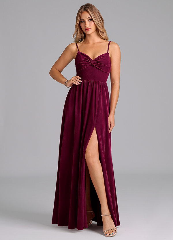 Azazie Zeya Vestidos Dama de Honor Vestido de Cabernet de terciopelo de Corte en A con Plisado image1