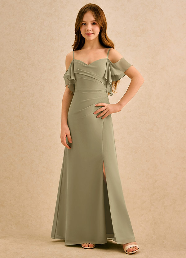 Azazie Pippy Girls Formal Sukienki dla dziewczynek sypiących kwiaty Linia A Dekolt w kształcie serca Szyfon Długość podłogi Sukienka image1