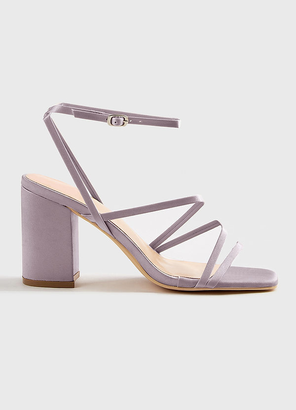 front Matching Color Matte Satin Ankle Strap Block Heel Sandals