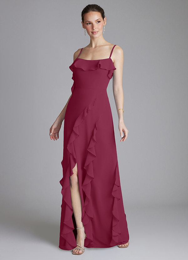 Azazie Malia Bridesmaid Dresses Mulberry Sheath Ruched Chiffon Dress image1