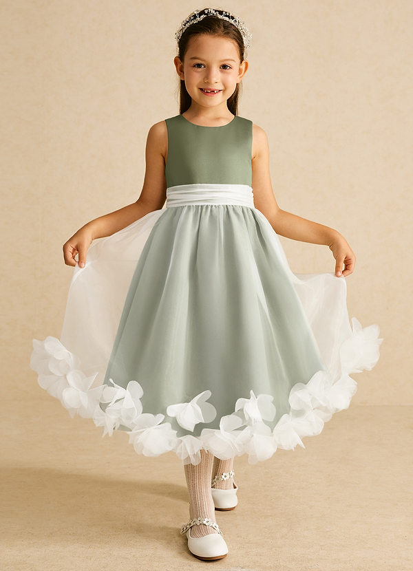 Azazie Stardust Blumenkinder Kleider A-Linie ärmellos Organza Kleid Pistazie image1